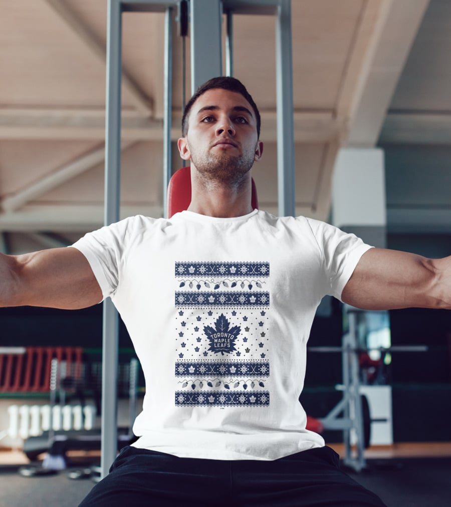 Toronto Maple Leafs Holiday Lights Festive Pattern Leafs Logo Snowflakes T-Shirt