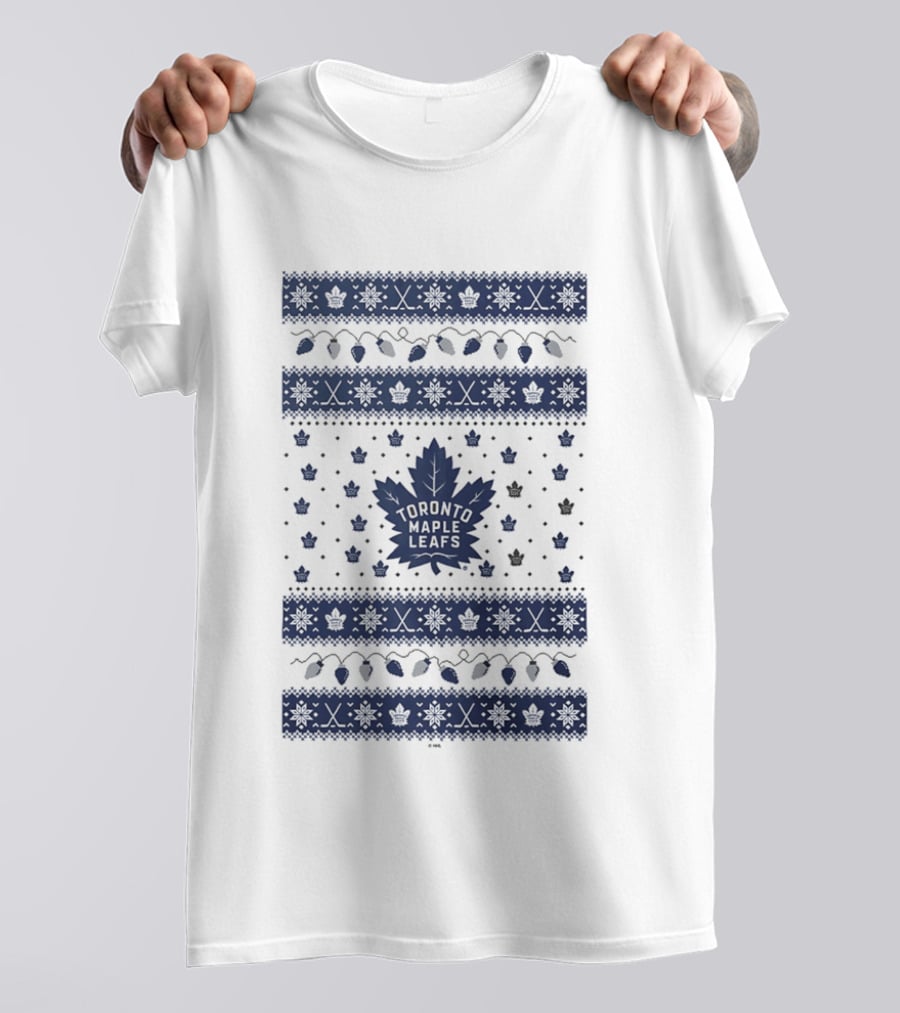 Toronto Maple Leafs Holiday Lights Festive Pattern Leafs Logo Snowflakes T-Shirt