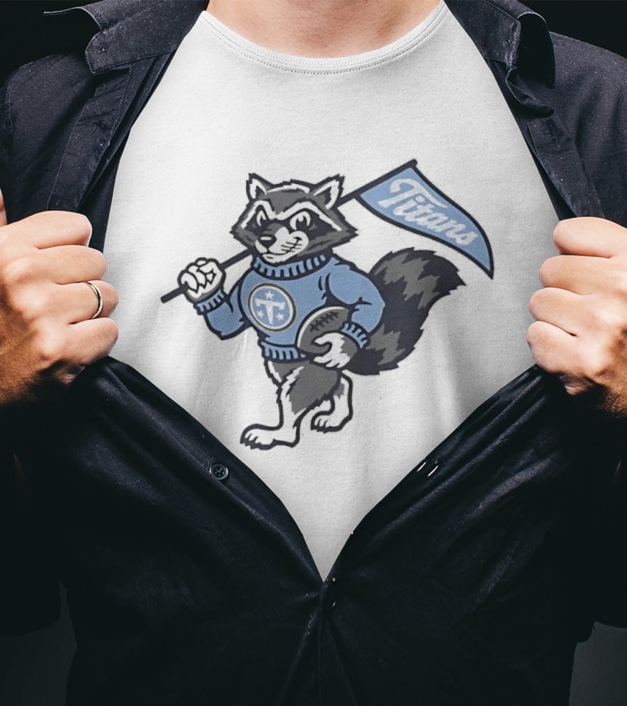 Tennessee Titans Raccoon With Football And Flag T-Shirt