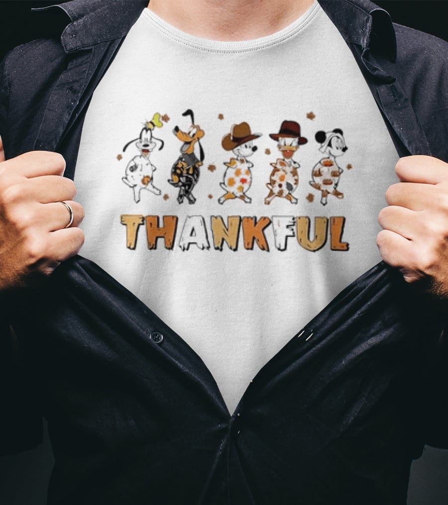 Thankful Cartoon Characters Autumn Leaves Dance Celebration T-Shirt
