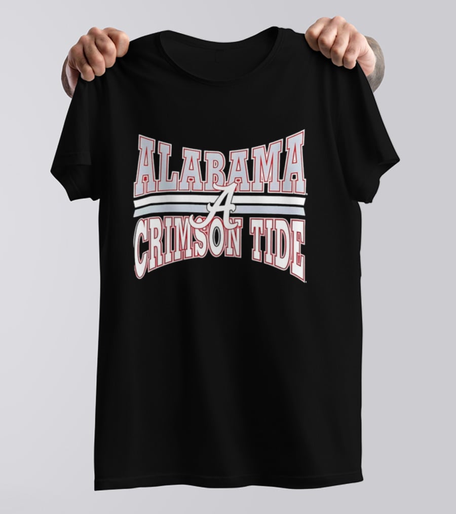 Alabama Crimson Tide Script A Curved Stripes Block Lettering T-Shirt