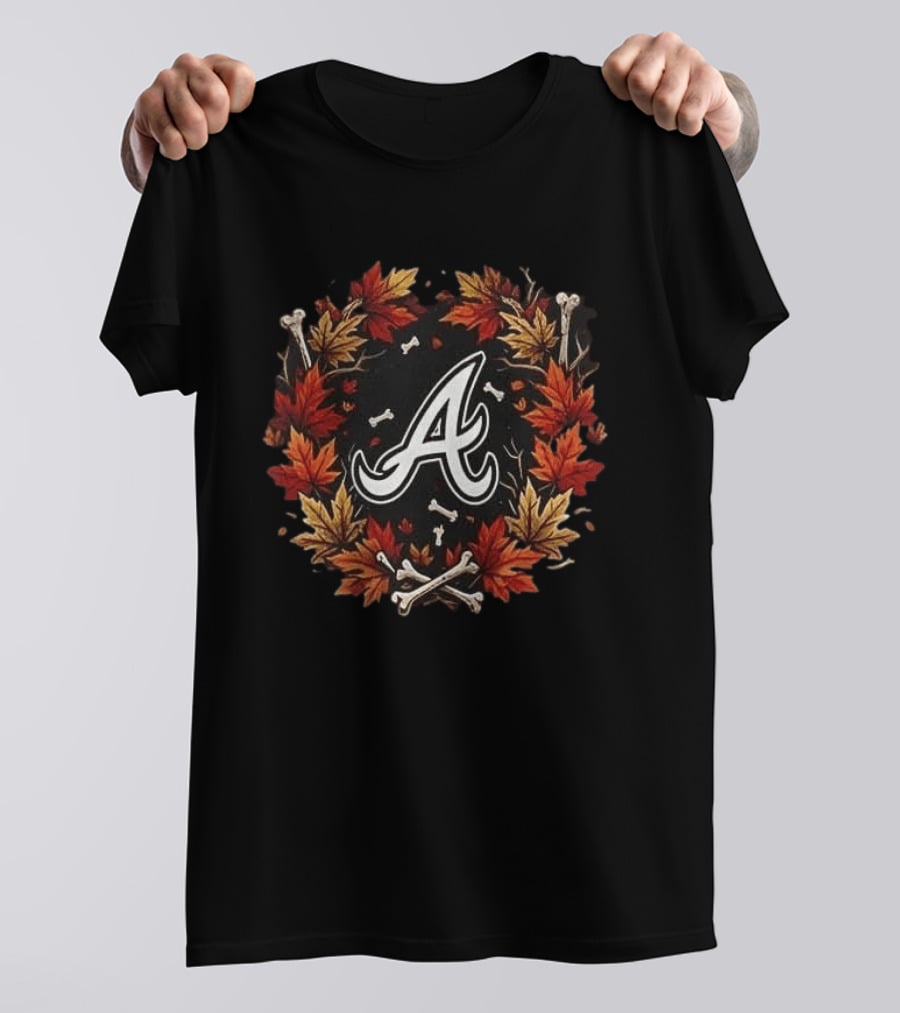Atlanta Braves Halloween Maple Leaves Skull Bones Crossed Bats T-Shirt