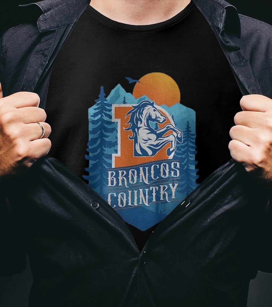 Denver Broncos Country Logo Football Mountain Sunset T-Shirt