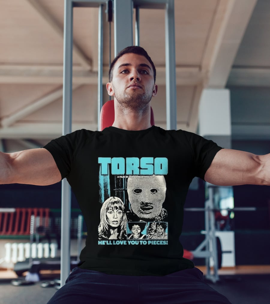 TORSO A Film By Sergio Martino He'll Love You To Pieces Masked Killer Scared Woman Halftone Horror T-Shirt