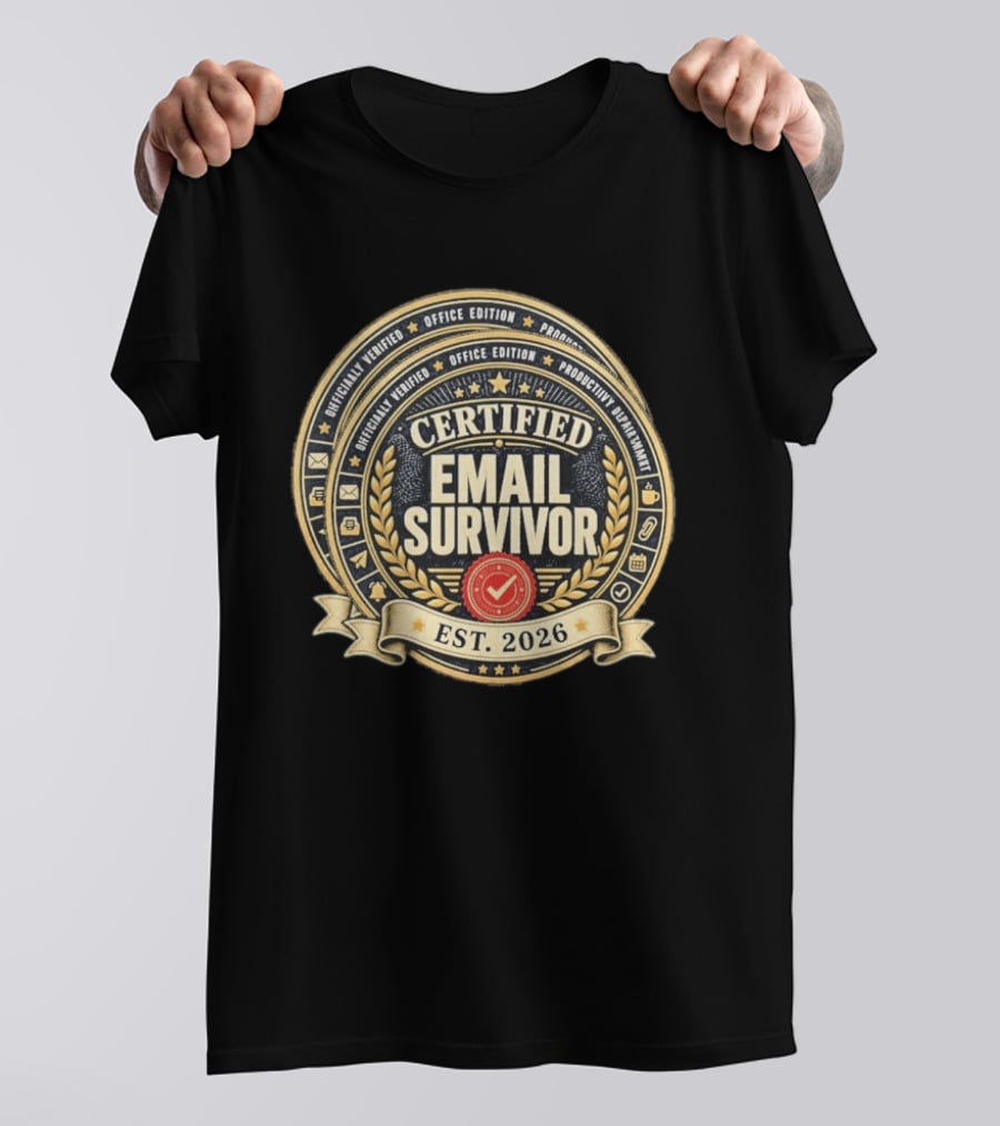 Certified Email Survivor Officially Verified Office Edition Productivity Paragon Est 2026 T-Shirt