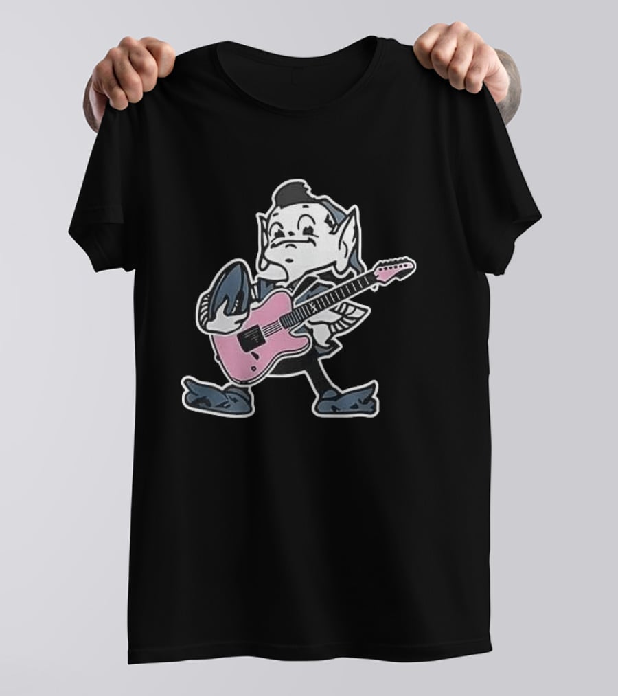 Cleveland Browns Elf Holding Football And Pink Electric Guitar T-Shirt