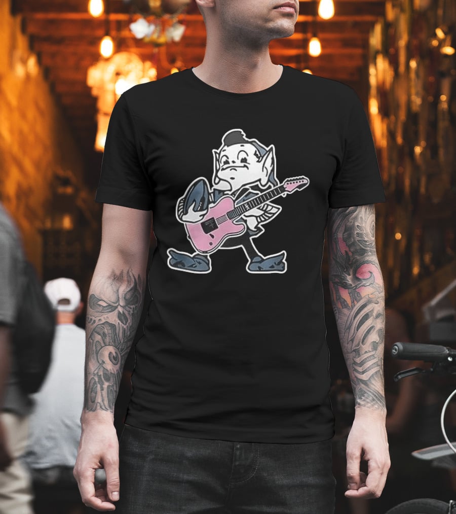 Cleveland Browns Elf Holding Football And Pink Electric Guitar T-Shirt