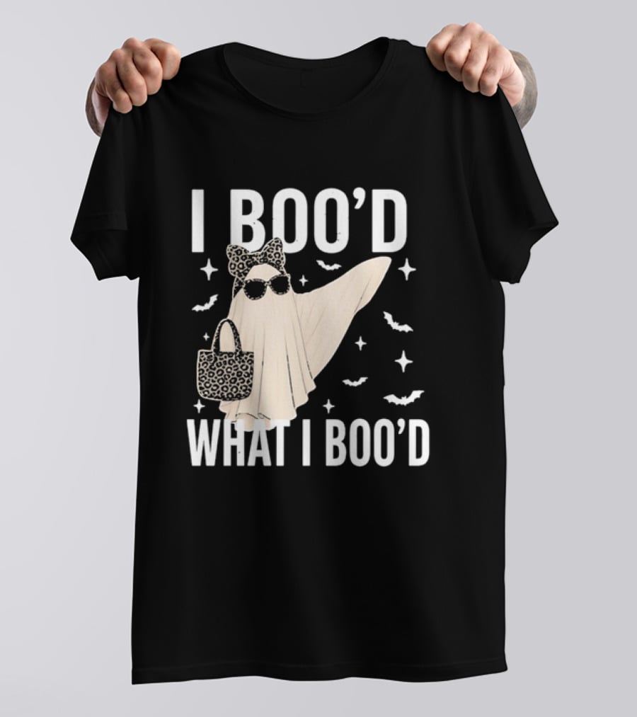 I Boo'd What I Boo'd Cartoon Ghost Leopard Bow Sunglasses Handbag T-Shirt