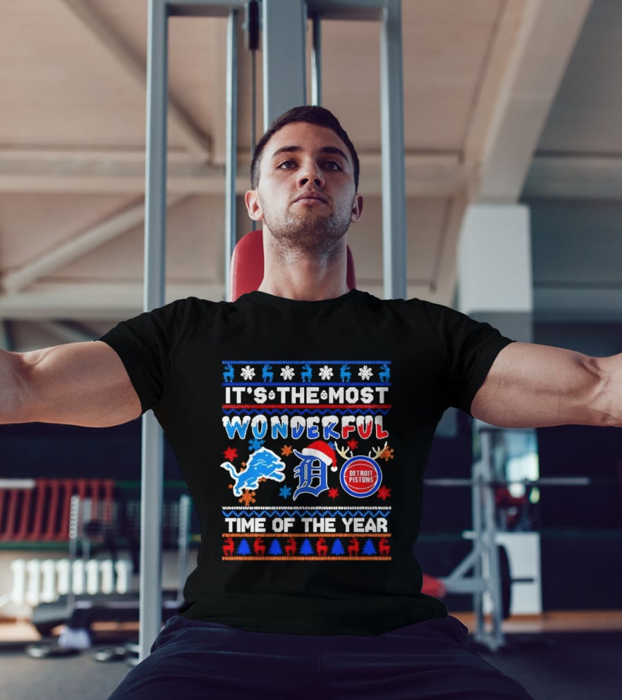 Detroit Lions And Pistons Christmas 2026 It's The Most Wonderful Time Of The Year T-Shirt