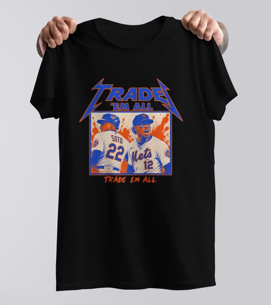 New York Mets Trade Em All Soto Heavy Metal Splatter Player Photos T-Shirt