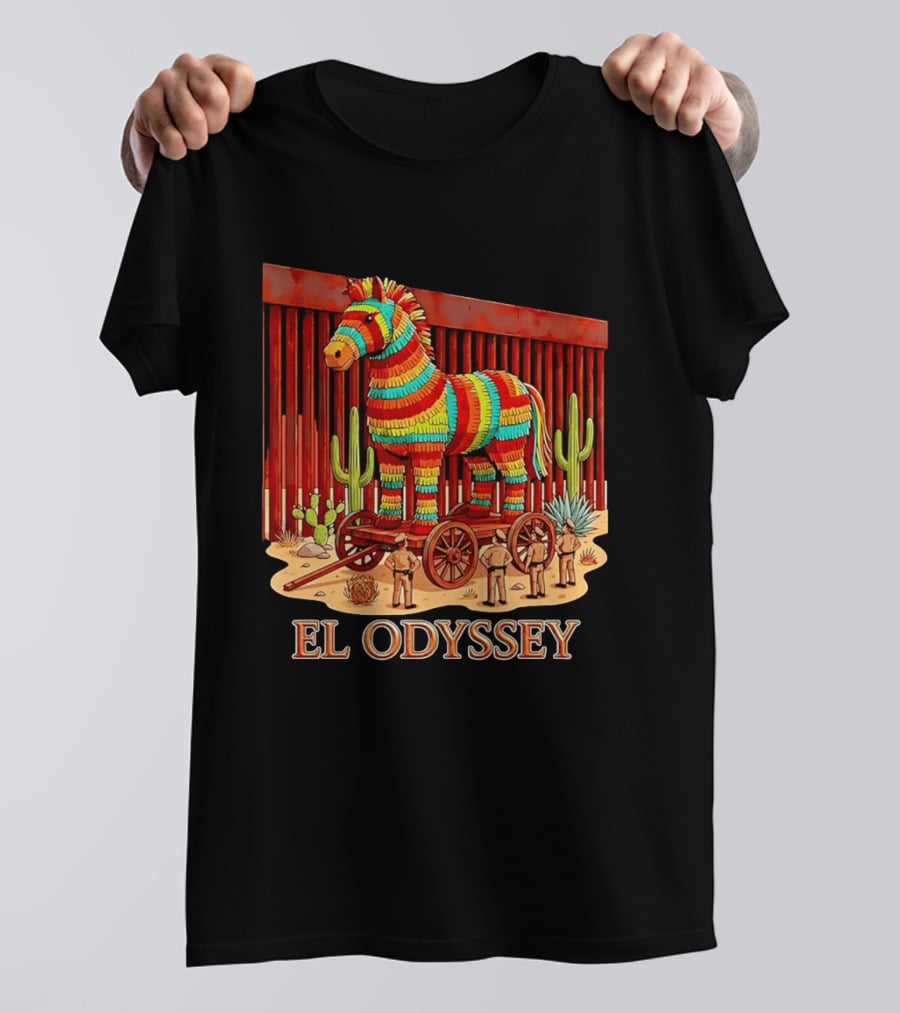 El Odyssey Piñata Horse Statue At Border With Cacti And Soldiers T-Shirt