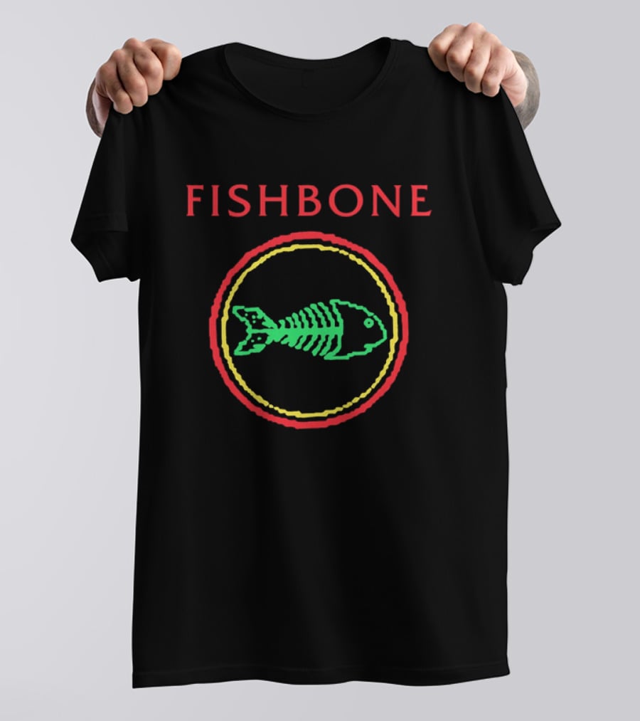 Fishbone Red Text Green Fish Skeleton Yellow Circular Frame T-Shirt