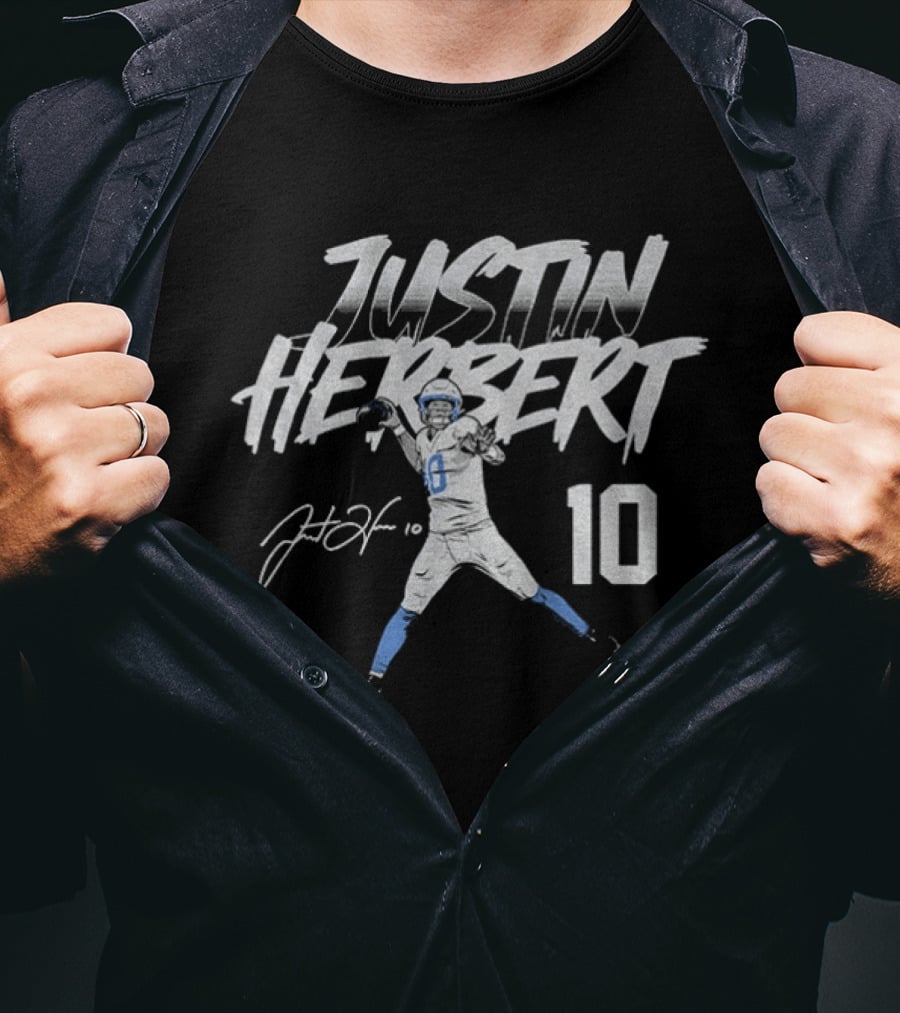 Justin Herbert Los Angeles Chargers NFLPA Player Number 10 Football T-Shirt
