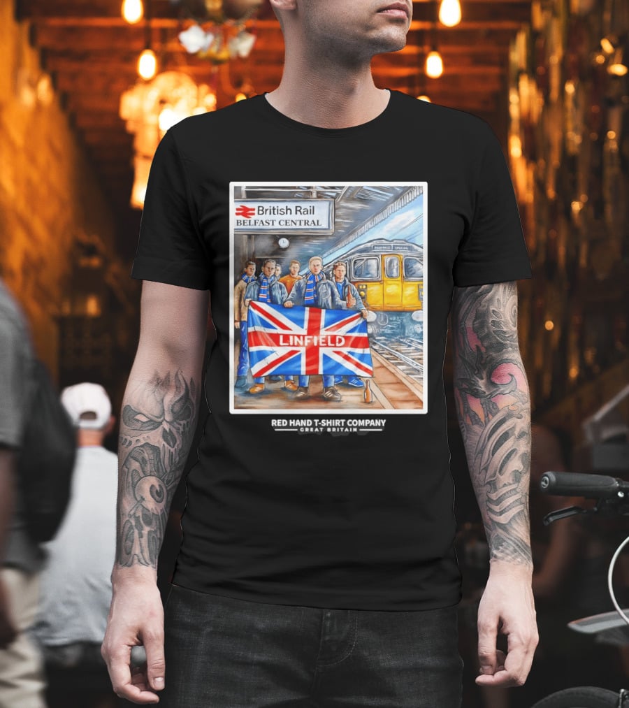 British Rail Belfast Central Linfield UK Flag T-Shirt
