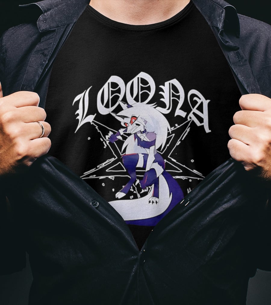 Loona Helluva Boss Demon Character With Stylized White Text And Pentagram T-Shirt
