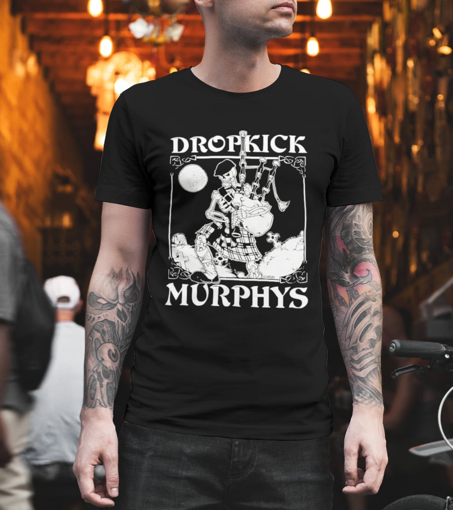 Dropkick Murphys Skelly Piper Bagpipes Moon T-Shirt