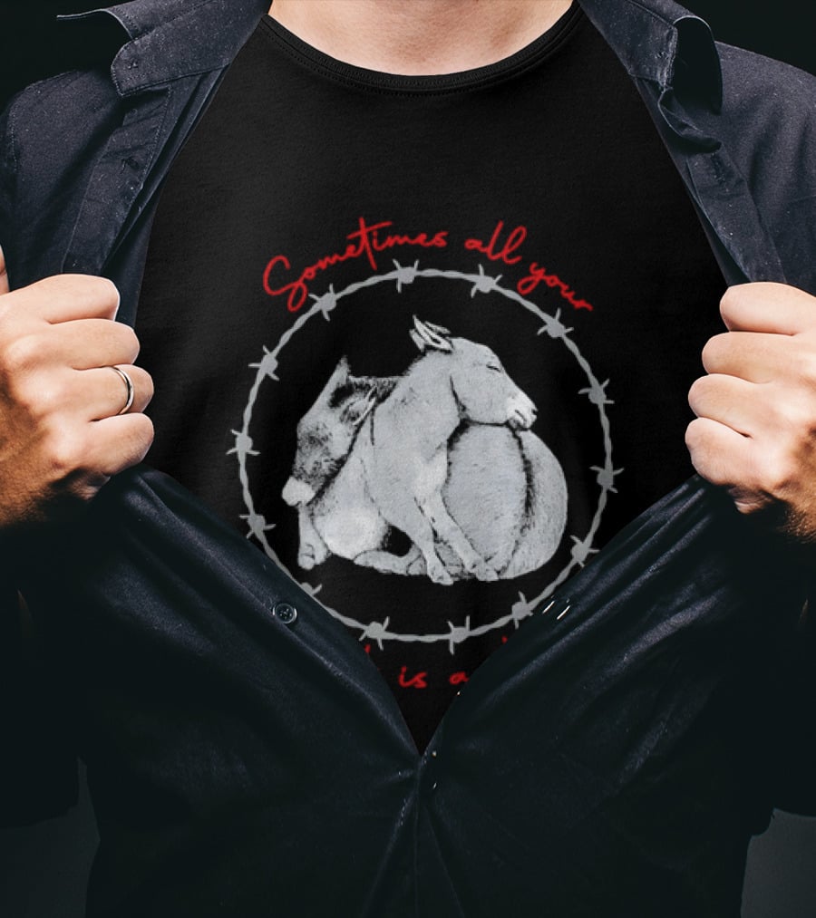 Sometimes All Your Needs Is A Hug Cuddling Donkeys Barbed Wire T-Shirt