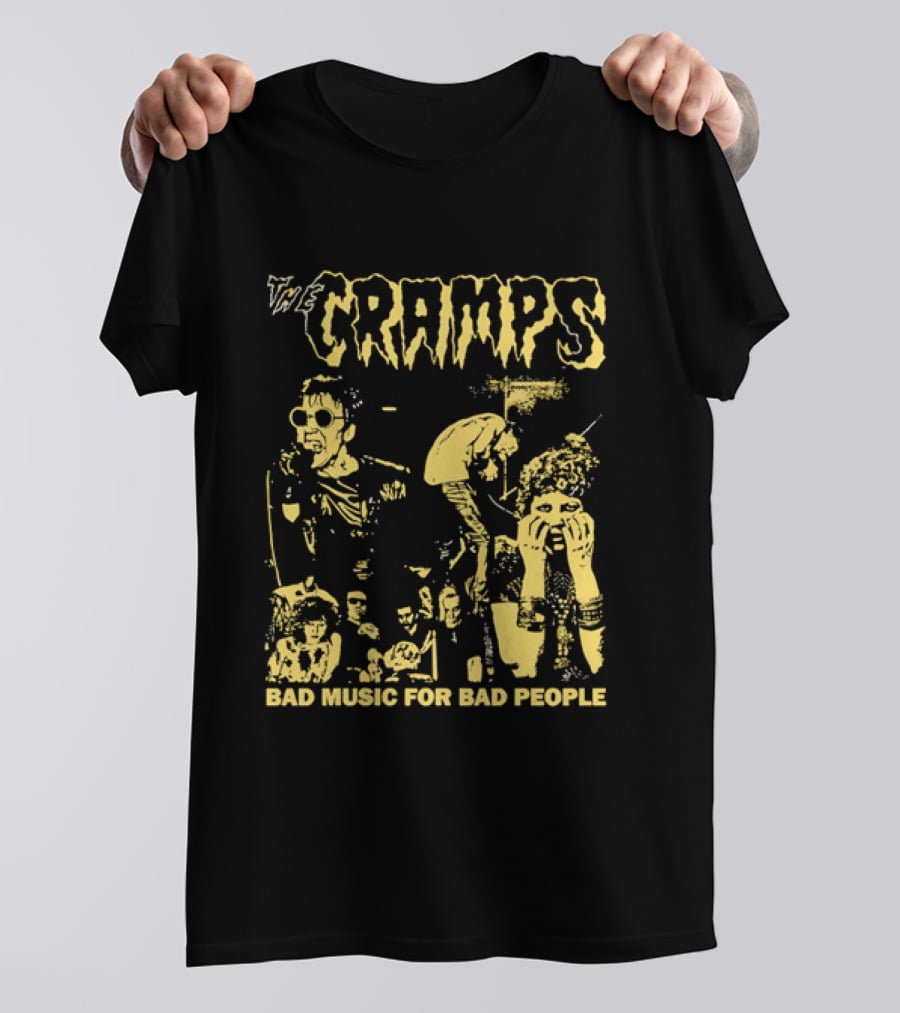 The Cramps Bad Music For Bad People Band Members Collage Yellow Black T-Shirt