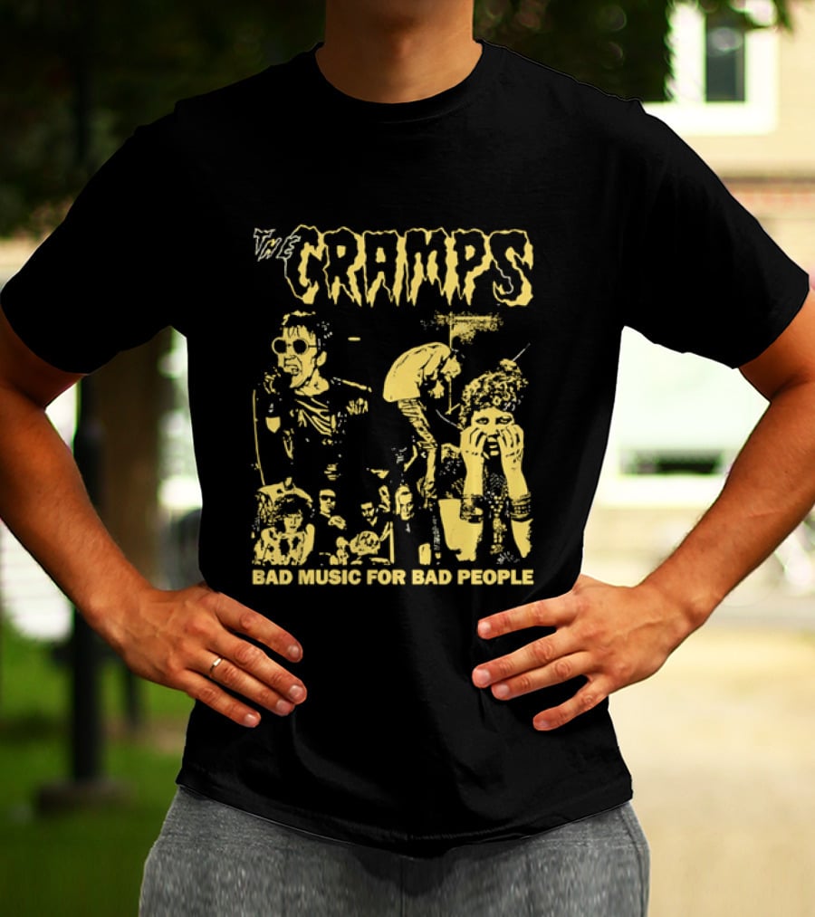 The Cramps Bad Music For Bad People Band Members Collage Yellow Black T-Shirt