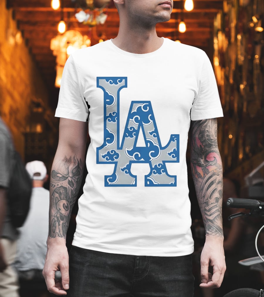 LA Kumo Royal Pattern Clouds Blue Silver T-Shirt