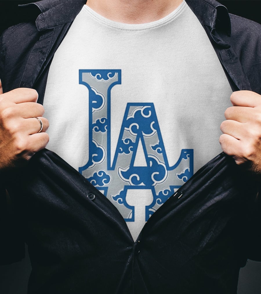LA Kumo Royal Pattern Clouds Blue Silver T-Shirt