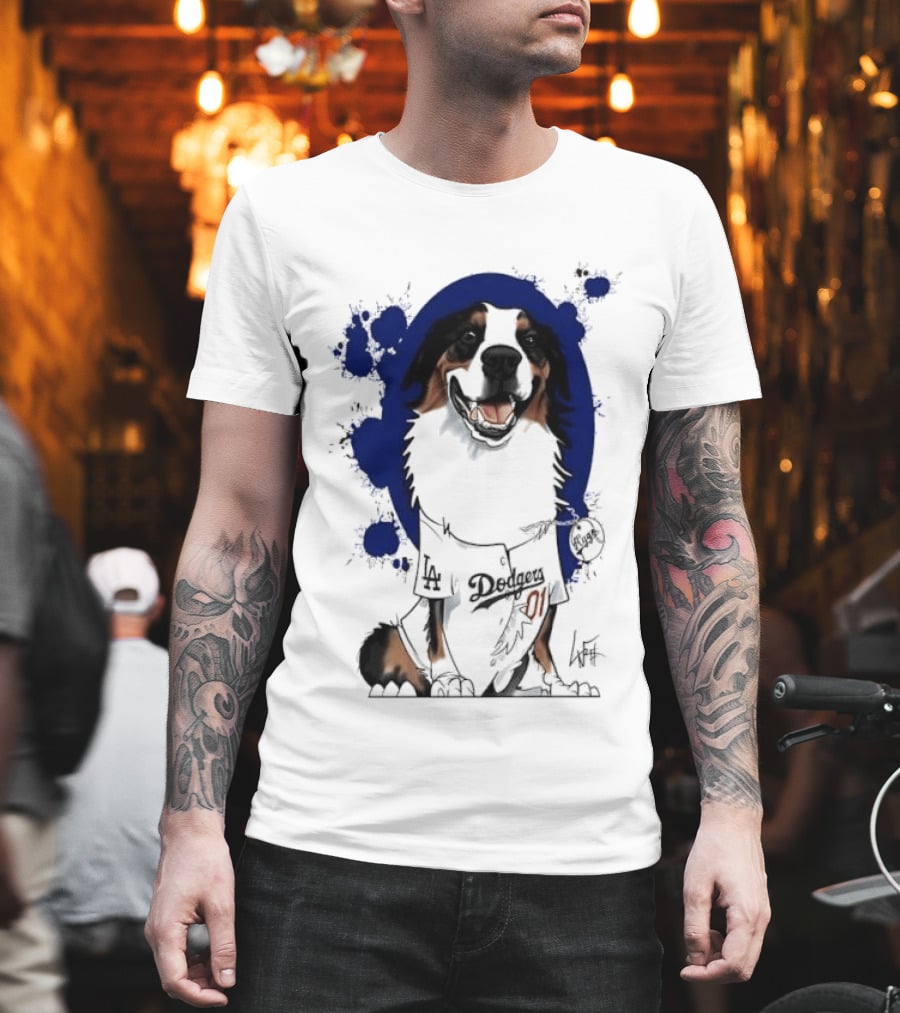 Los Angeles Dodgers MLB Kygo Cartoon Australian Shepherd Dog Paint Splatter T-Shirt