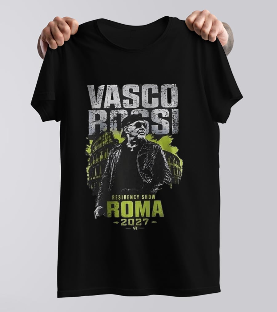 Vasco Rossi Residency Show Roma 2027 Black Leather Jacket Iconic Performance T-Shirt