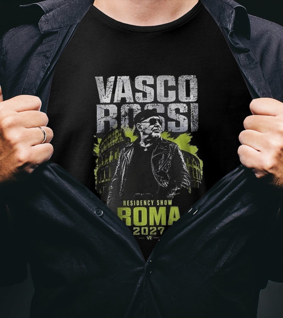 Vasco Rossi Residency Show Roma 2027 Black Leather Jacket Iconic Performance T-Shirt