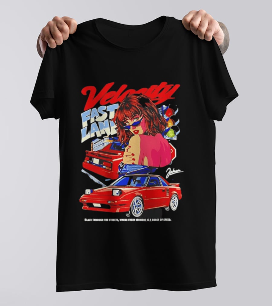 Velocity Fast Lane Blaze Through The Streets Classic Red Cars Retro Vibe T-Shirt