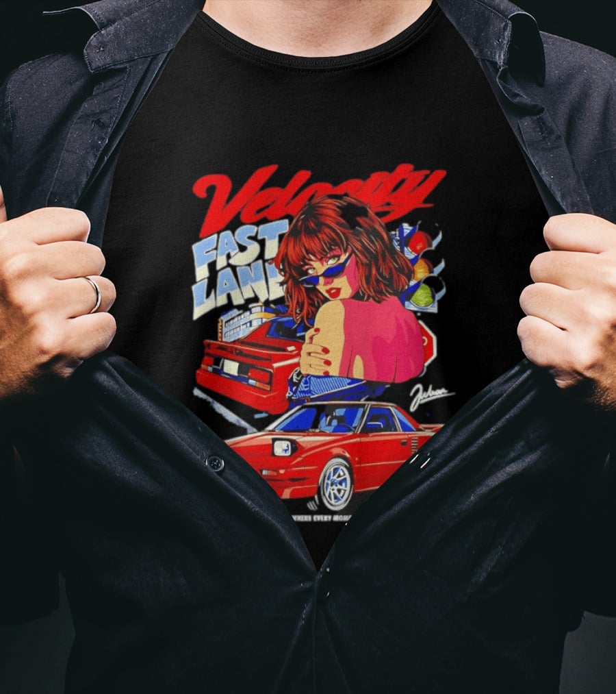 Velocity Fast Lane Blaze Through The Streets Classic Red Cars Retro Vibe T-Shirt
