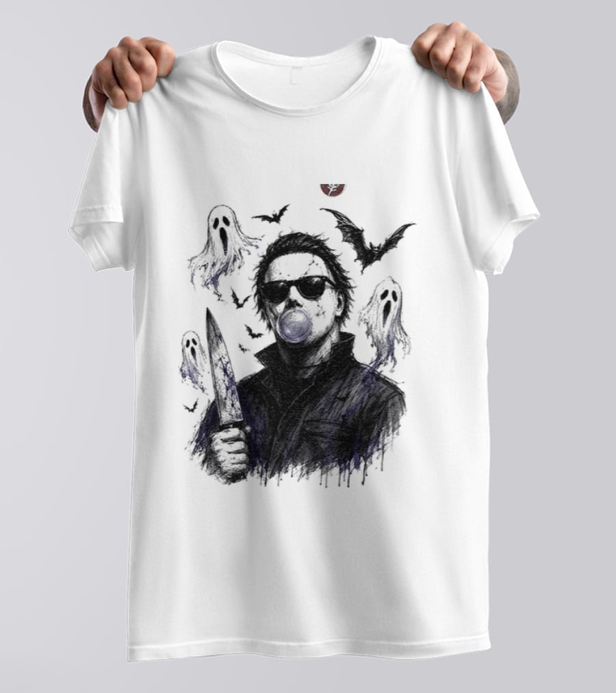 Michael Myers Bubble Gum Slasher Spooky Season Movie Ghosts And Bats T-Shirt