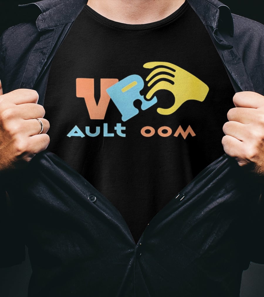 VR Vault Room Yellow Hand Blue Puzzle Piece Cartoon T-Shirt