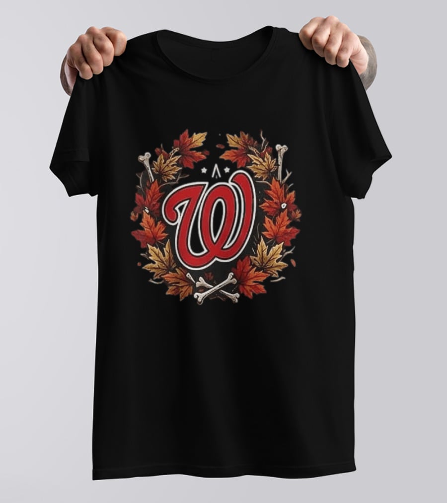 Washington Nationals Halloween Skull Maple Leaves Bats Baseballs T-Shirt