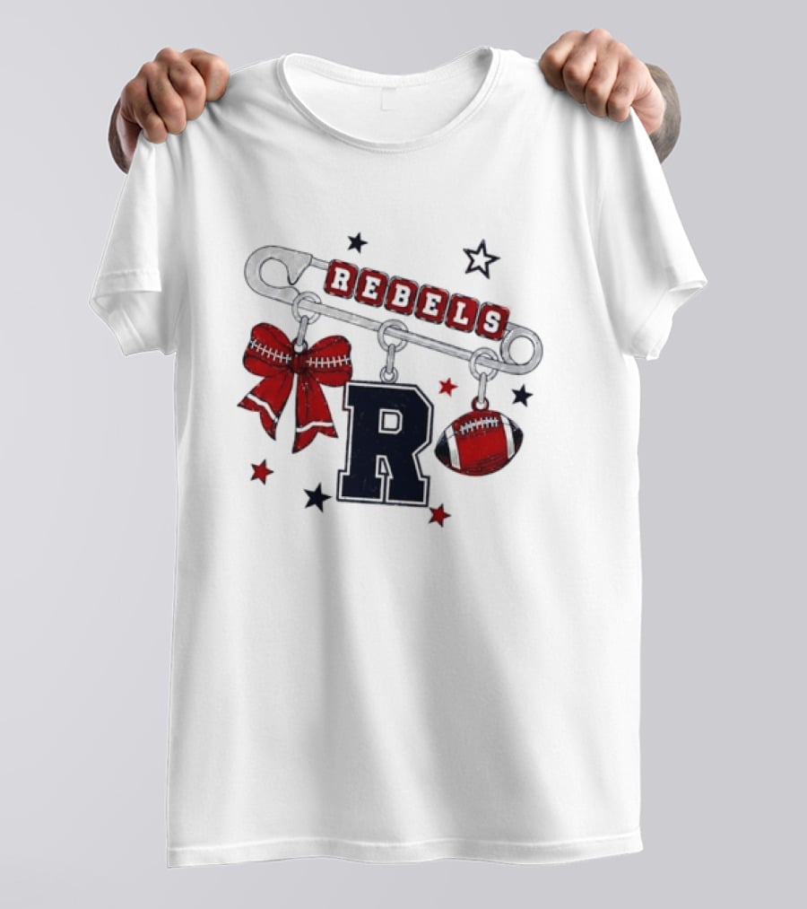 Rebels R Charm Safety Pin Red Bow Football Stars T-Shirt