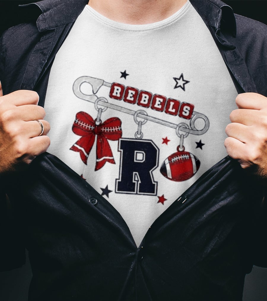 Rebels R Charm Safety Pin Red Bow Football Stars T-Shirt
