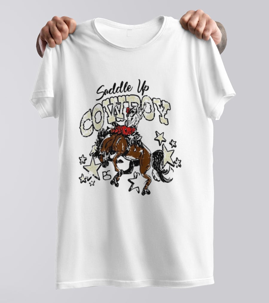 Saddle Up Cowboy Distressed Bucking Bronco Horse Rodeo Stars Bs T-Shirt