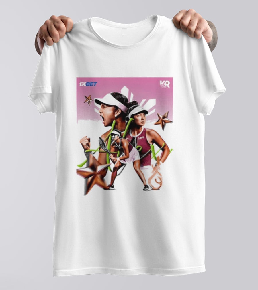 Alex Eala 1XBET Tennis Player Collage Gold Stars Pink T-Shirt