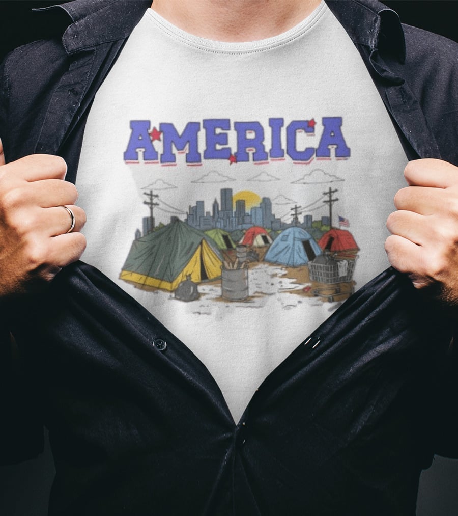 America Cityscape Homeless Encampment T-Shirt
