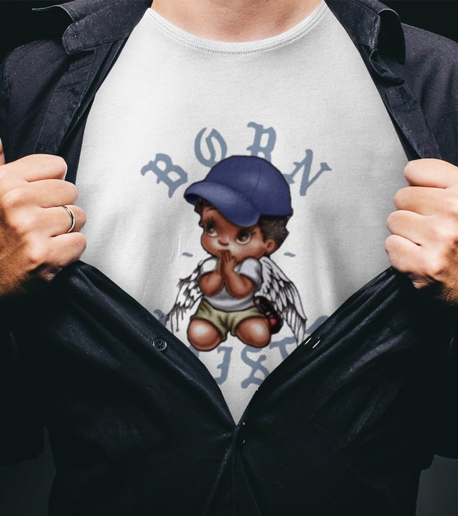 Born X Raised El Angel Cherub Praying With Wings And Cap T-Shirt