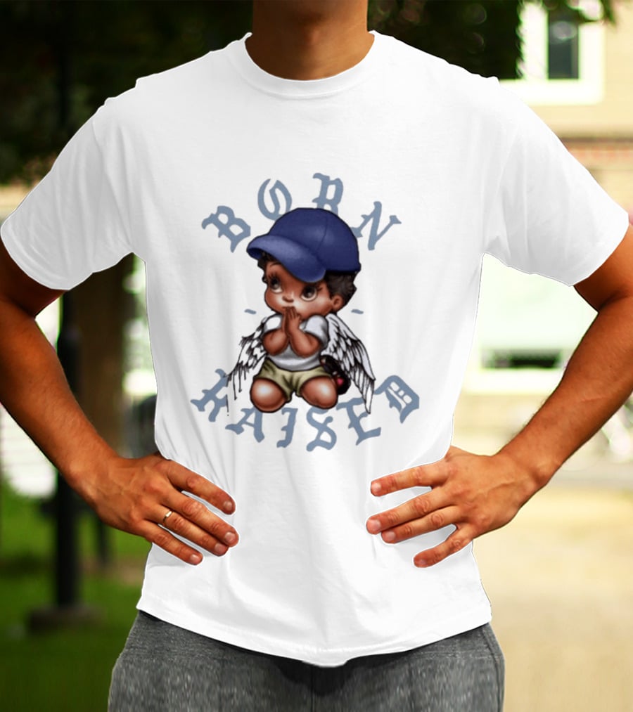 Born X Raised El Angel Cherub Praying With Wings And Cap T-Shirt