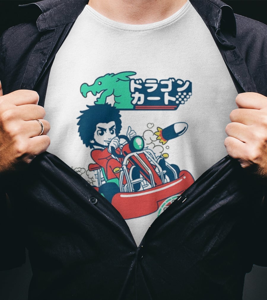 Dragon Kart Japanese Afro Racer 1st Place Red Vehicle Rocket Gauge T-Shirt