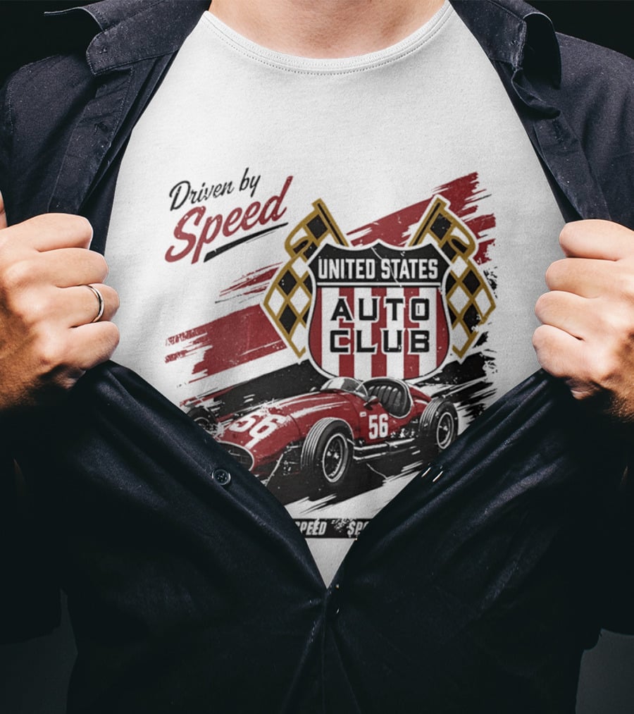 Driven By Speed United States Auto Club Est 1956 Service Speed Sportsmanship Racing Car T-Shirt