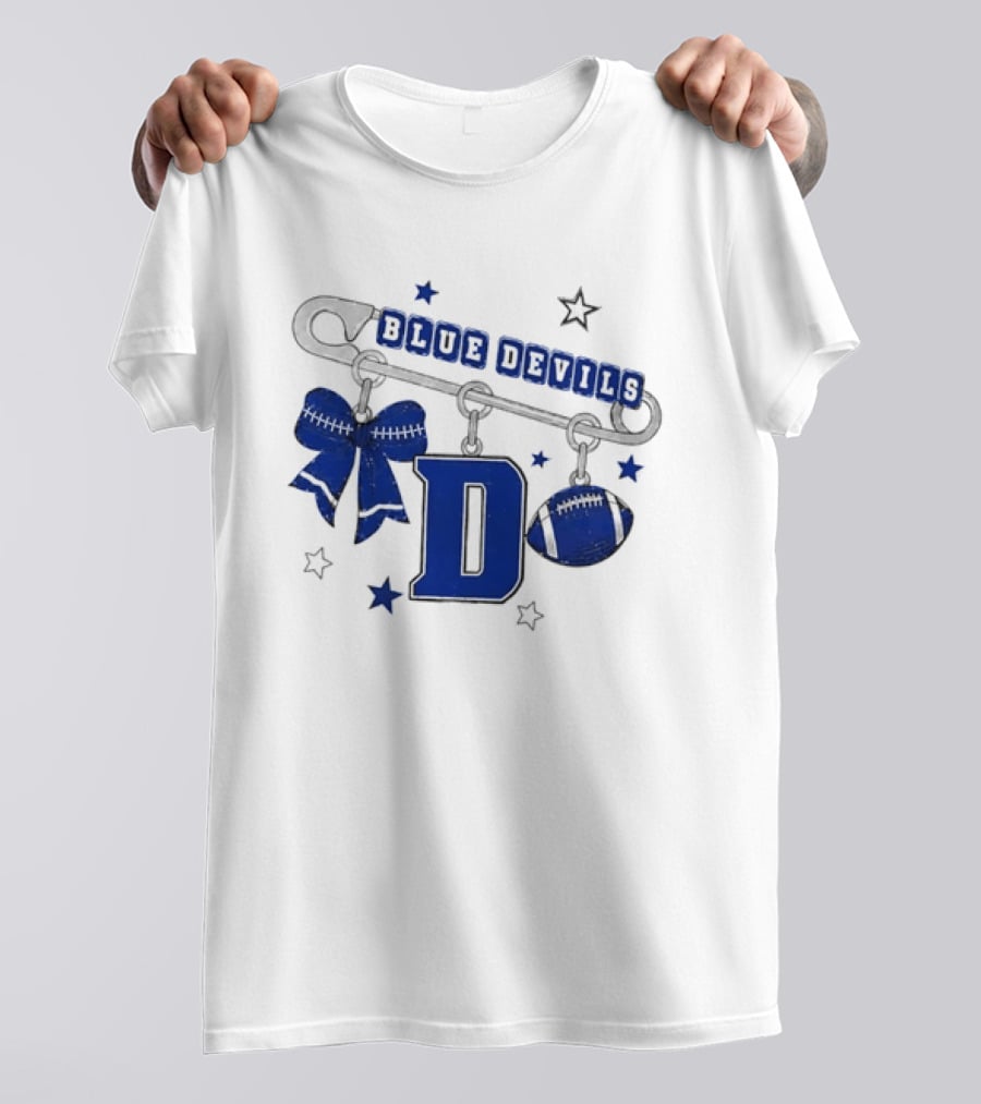 Duke Blue Devils Football Safety Pin Charms Bow Stars T-Shirt