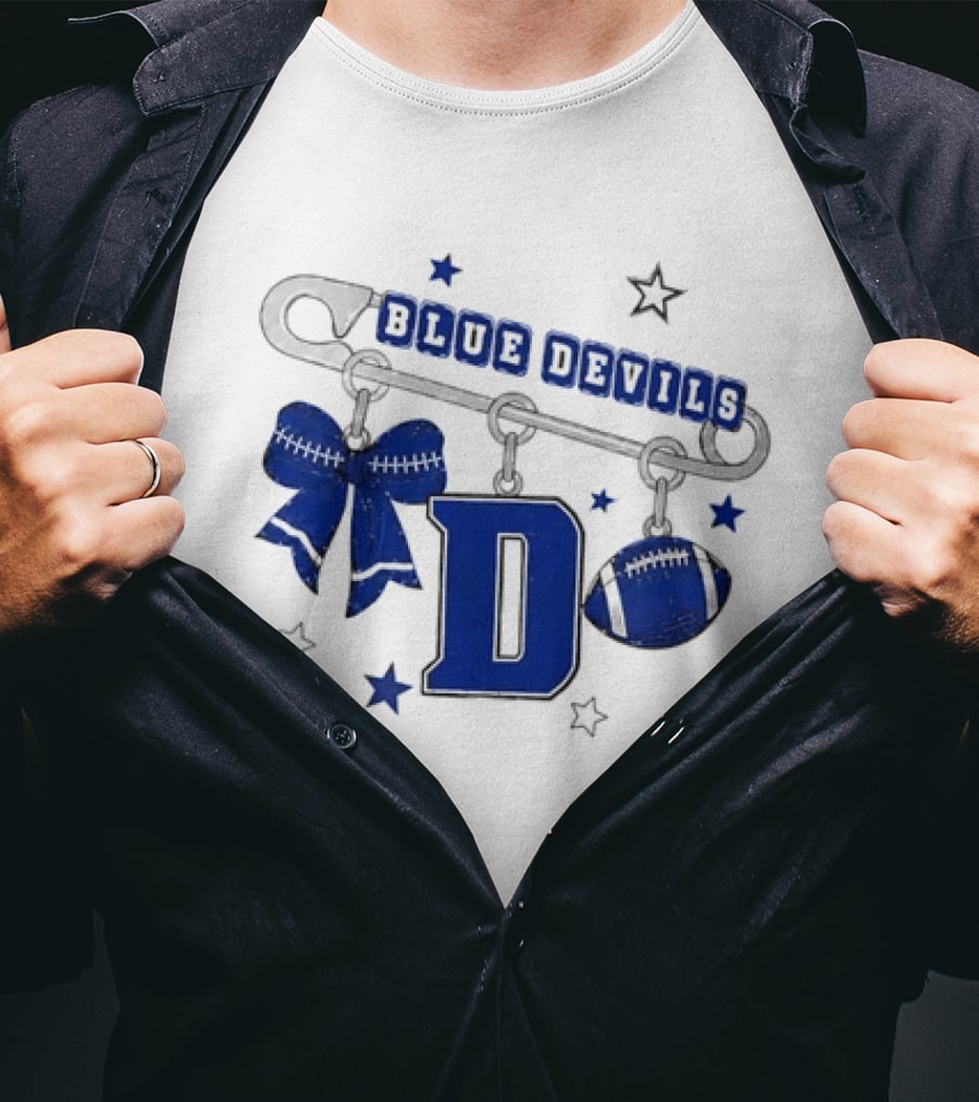 Duke Blue Devils Football Safety Pin Charms Bow Stars T-Shirt