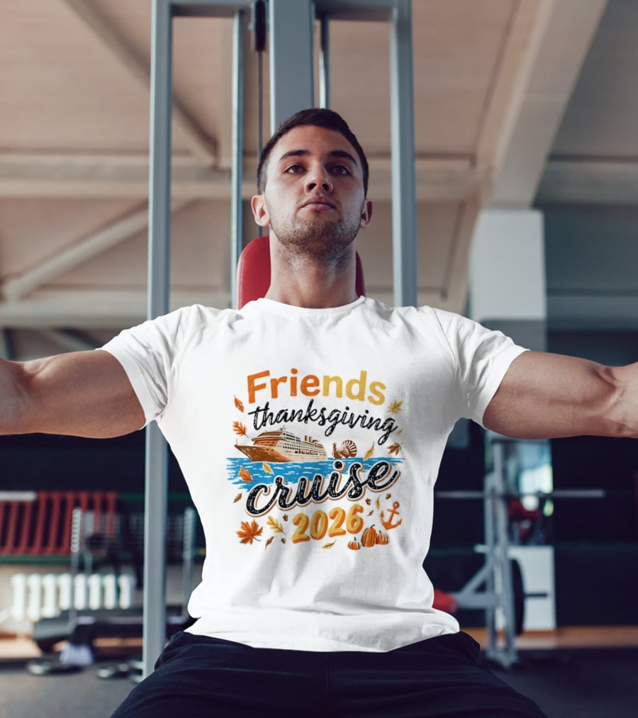 Friends Thanksgiving Cruise 2026 Ocean Liner Turkey Pumpkins Fall Leaves Anchor T-Shirt