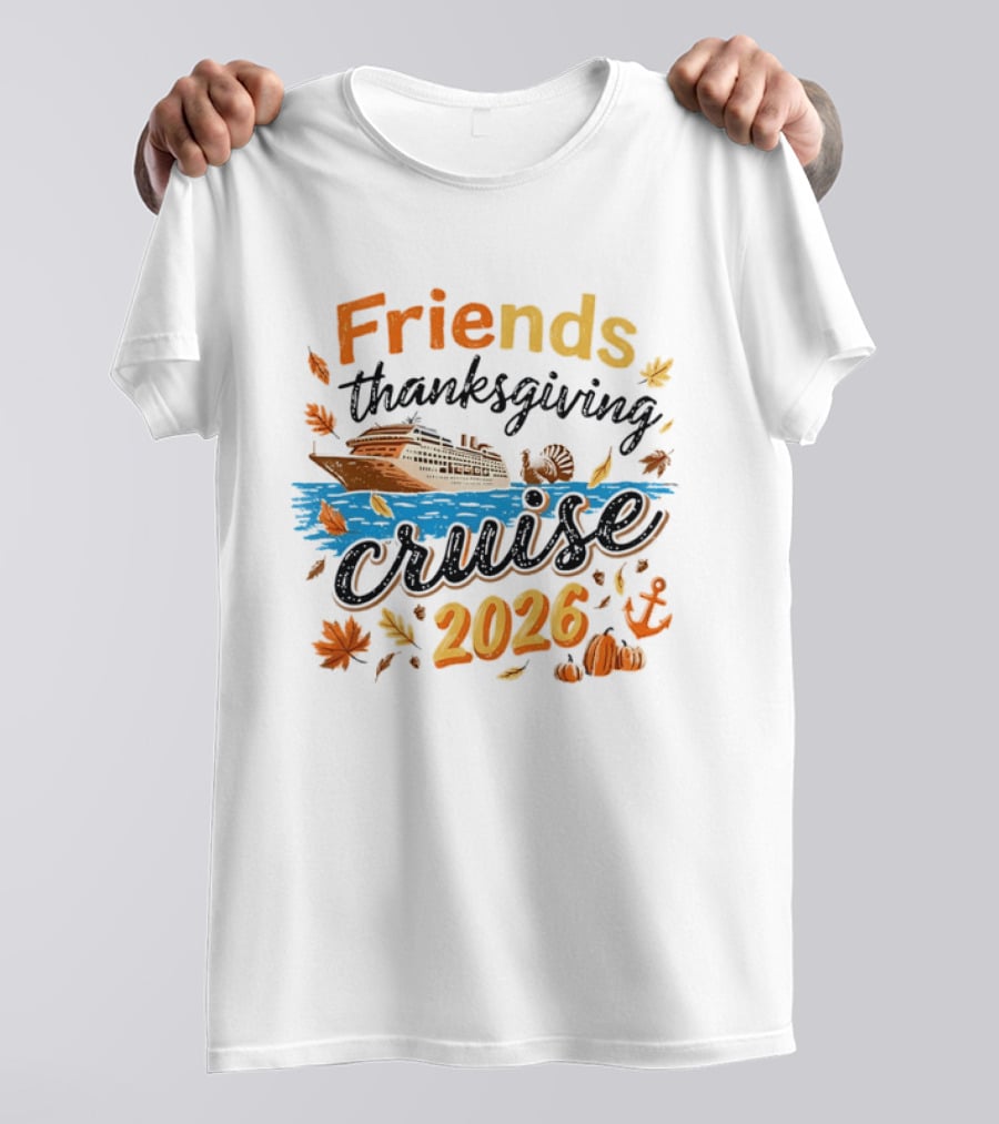 Friends Thanksgiving Cruise 2026 Ocean Liner Turkey Pumpkins Fall Leaves Anchor T-Shirt