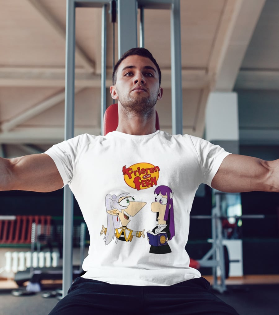 Frieren And Fern Animated Characters With Book And Unique Cartoon T-Shirt
