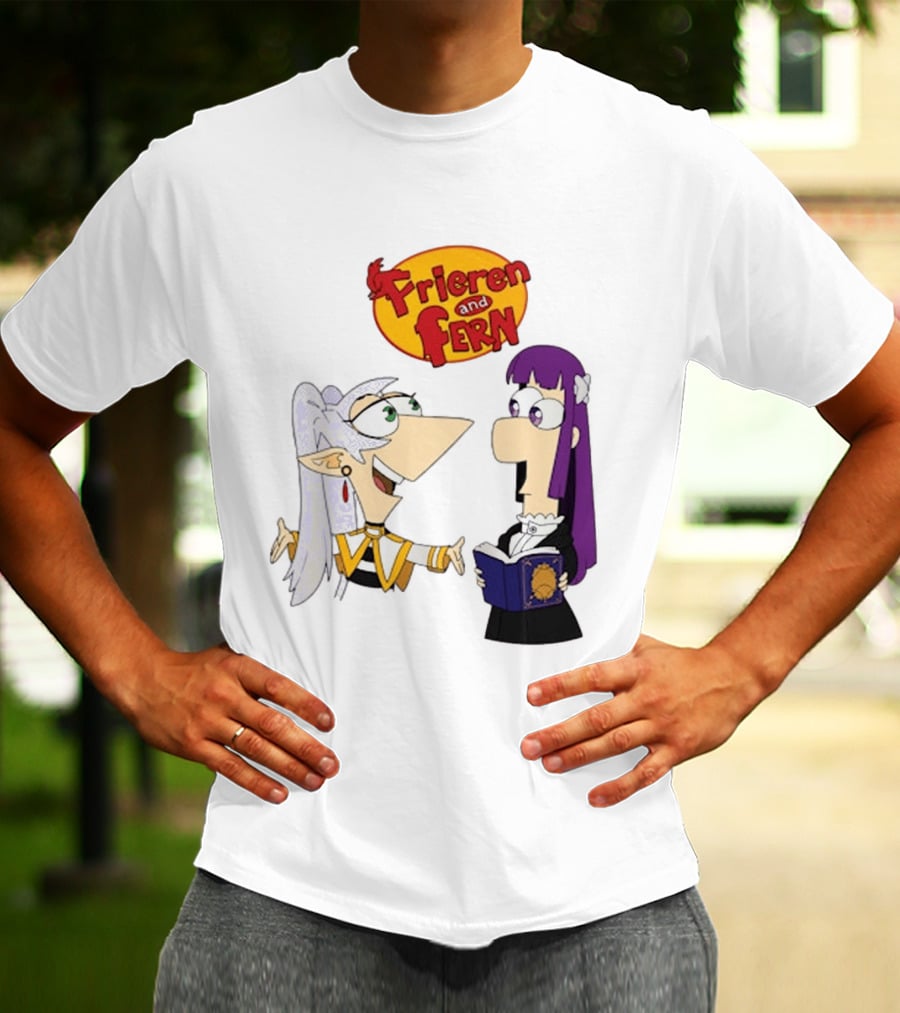Frieren And Fern Animated Characters With Book And Unique Cartoon T-Shirt