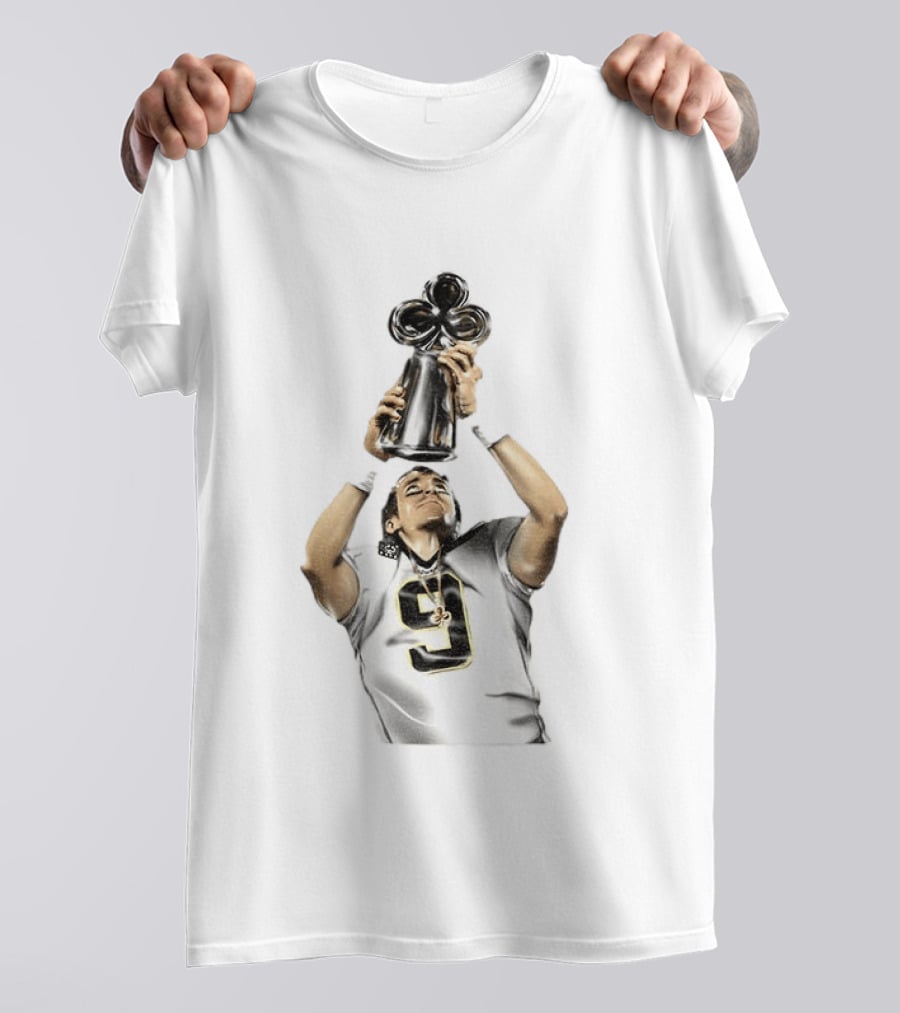 Drew Brees Saints Hall Of Fame 2026 Number 9 Trophy Celebration T-Shirt
