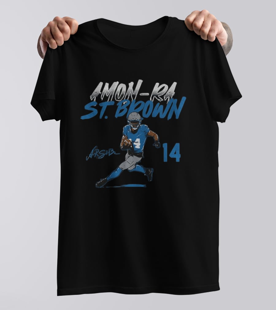 Amon Ra St. Brown Detroit Lions Football Player 14 Signature Edition T-Shirt